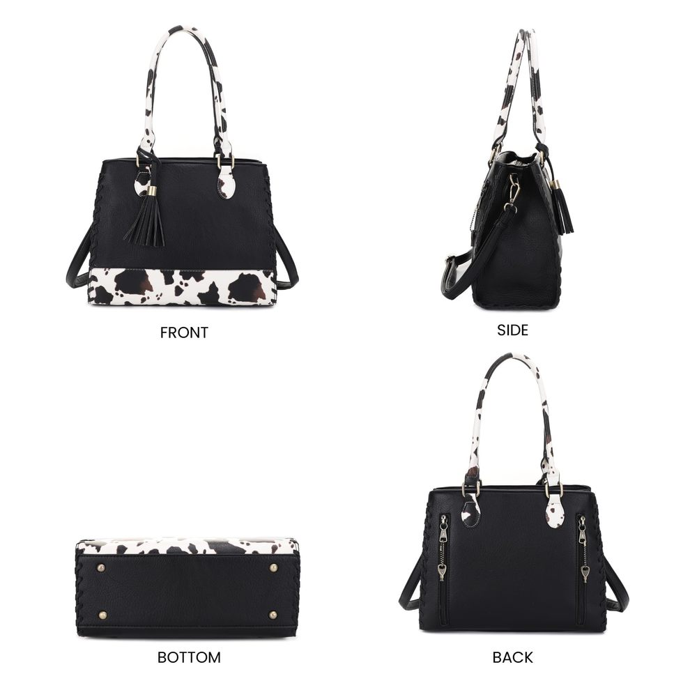 Montana Whipstitching Cow Print Top Handle Satchel Purse With Adjustable ;) - Picture 5 of 6